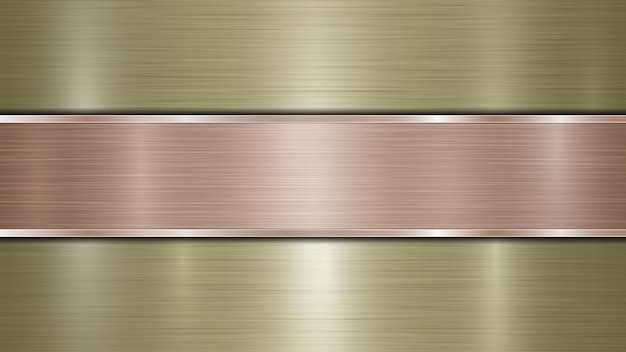 Background consisting of a golden shiny metallic surface and one horizontal polished bronze plate