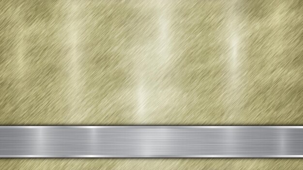 Vector background consisting of a golden shiny metallic surface and one horizontal polished silver plate located below with a metal texture glares and burnished edges