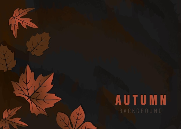 가을을 테마로 한 어두운 스타일의 배경에는 나무 잎과 비문이 있습니다.