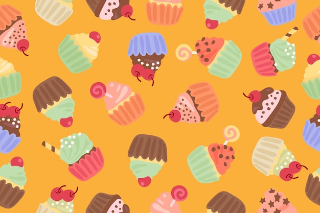 Sfondo di deliziosi cupcakes disegno di illustrazione vettoriale del dessert