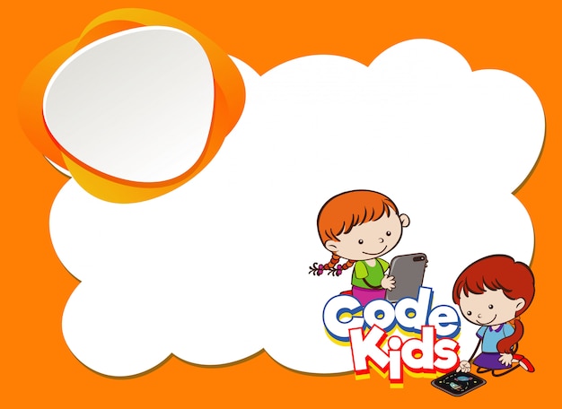 background design template with kids using computer