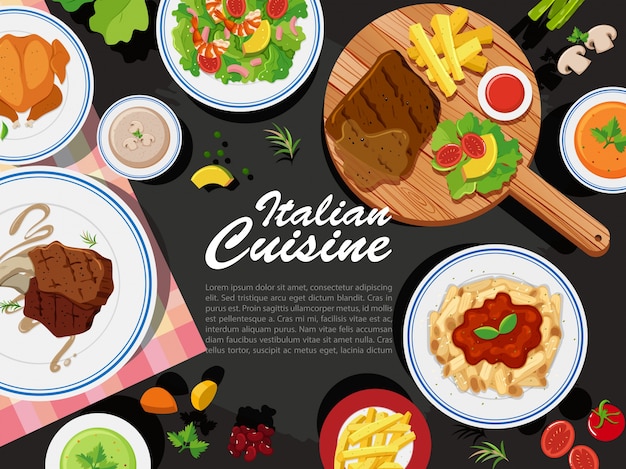 Vector background design with different types of food