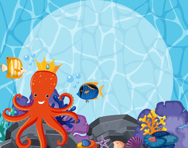 Фоновый дизайн с осьминогами и рыбой под водой