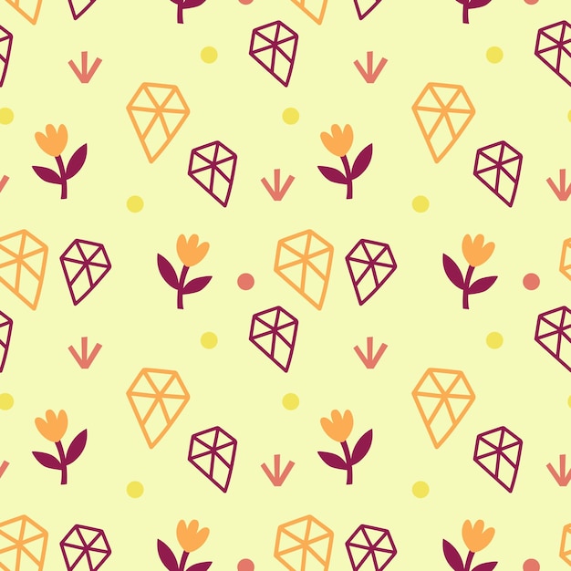 Background of diamonds and flowers Vector seamless pattern