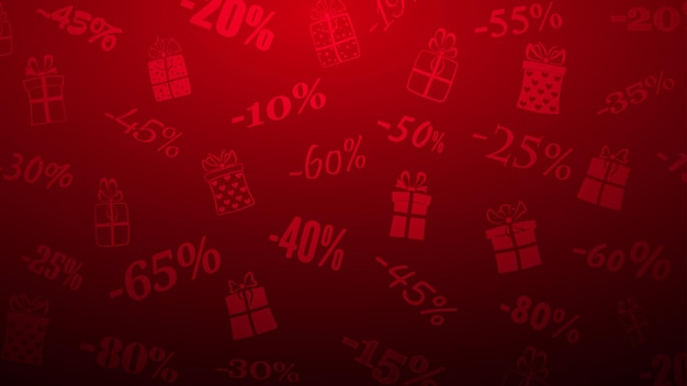 Background on discounts and special offers, made of inscriptions and gift boxes, in red colors