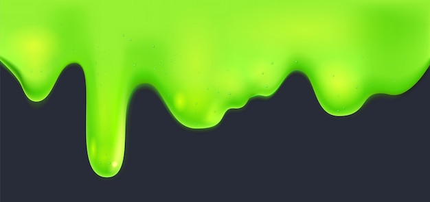 ドリブルスライムまたは緑色の粘着性のある液体の背景溶けたペンキが滴り、流れる