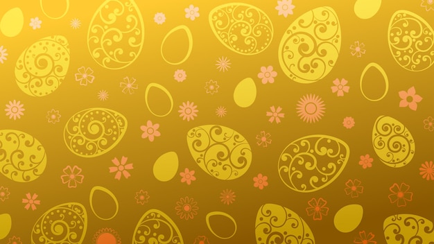 Background of Easter eggs and flowers in golden colors