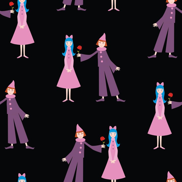 Vector background of the enamored circus dolls