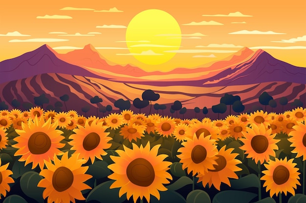 Background field of sunflowers A stunning illustration capturing the beauty of sunflower fields