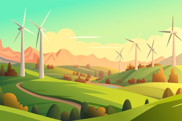 Background field with windmills a picturesque illustration featuring a charming design