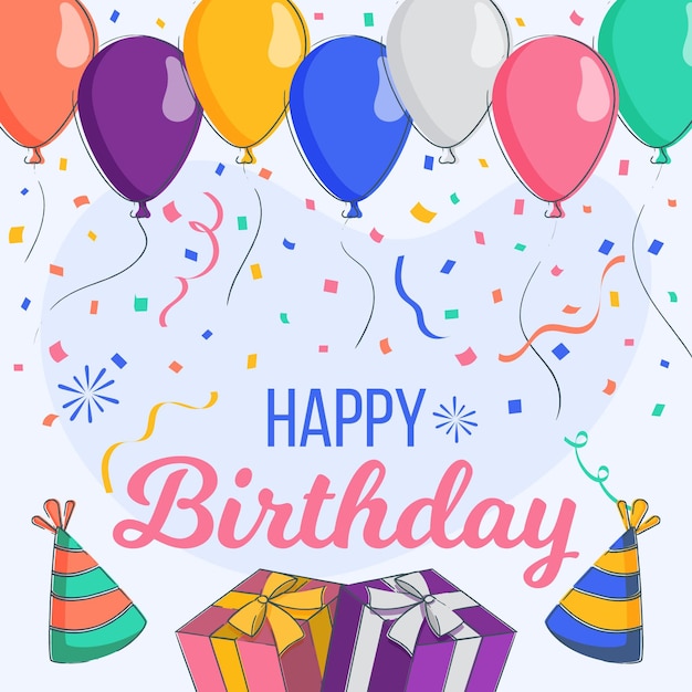 풍선 플랫 디자인 생일 파티의 배경