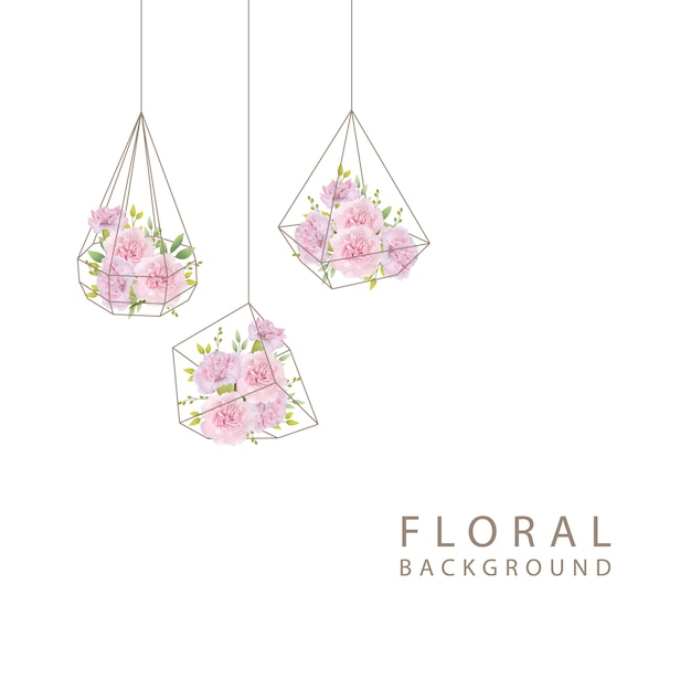 background floral with pink carnations in terrarium
