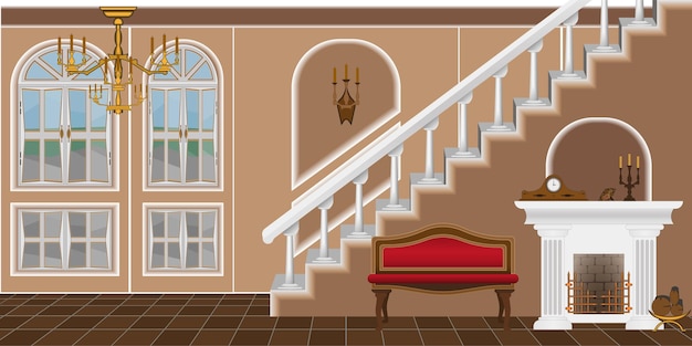 Vector background in the form of an interior of a large oldstyle living room