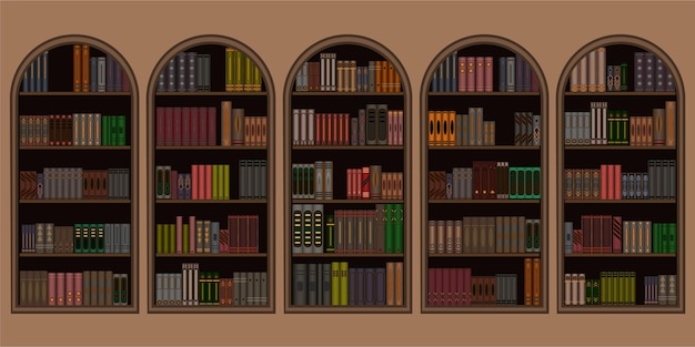 Vector background in the form of shelves with books library interior