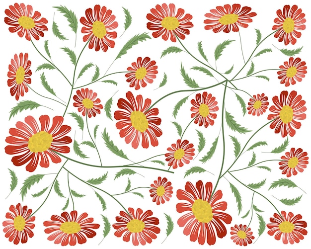 Vector background of fresh and beautiful red daisy blossoms