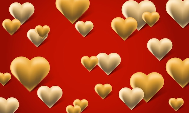 Background gold hearts on a red background valentines day and love