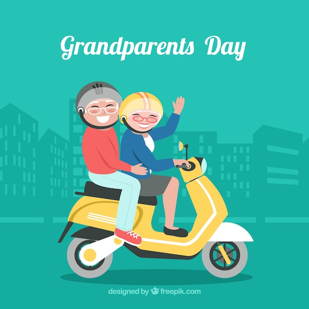 Background of grandparents bikers in flat design