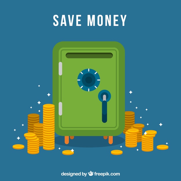 Vector background of green safe with coins