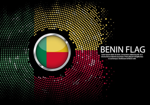 Background halftone gradient template or led neon light on round dots style of benin flag.