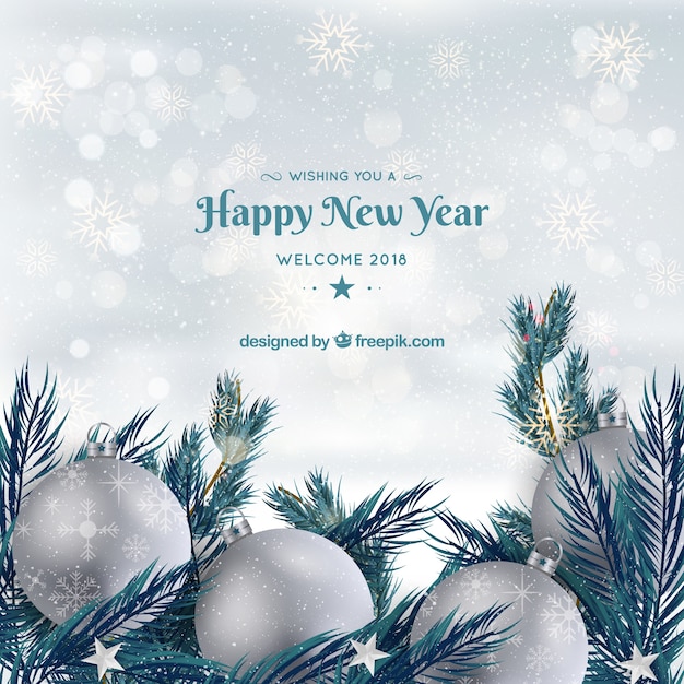 Background happy new year with silver baubles