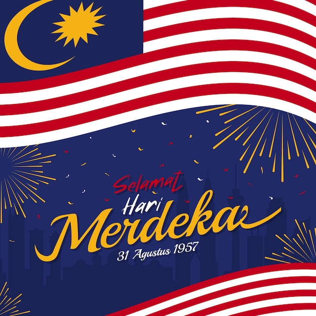 Vector background of hari merdeka greeting which means happy malaysia independence day august 31 1957