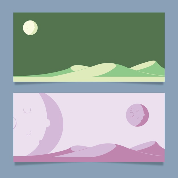 Combinazione di illustrazioni di sfondo con tema luna e sabbia per banner e design grafico