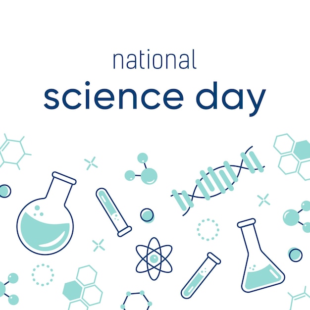 Vector background illustration for national science day with image of flask test tube chemical elements