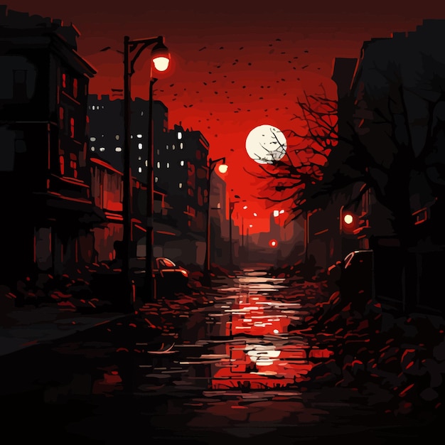 background illustration at night in city red light