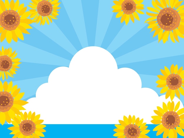 Vector background illustration of the sunflowers and the sky and sea of the midsummer