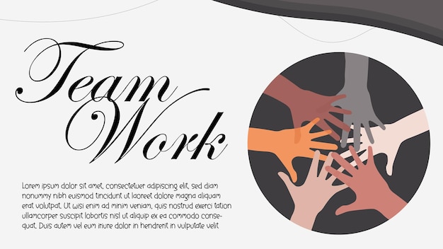 Background image of team work with illustration of many hand discribe togertherness copy space