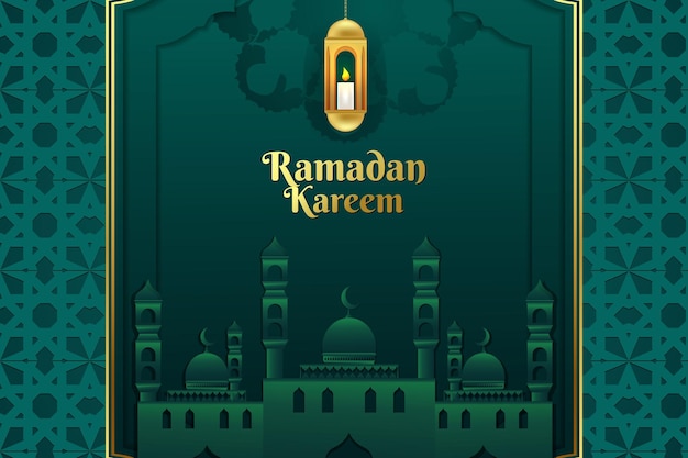 Фон Исламский Рамадан Карим с зеленым цветом мечети