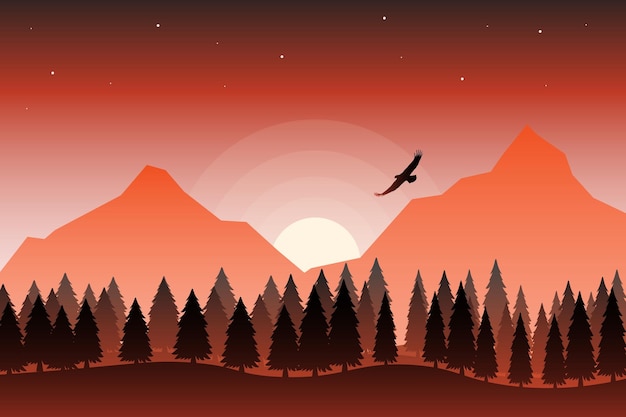 Background Landscape mountain forest with eagle Premium Vector