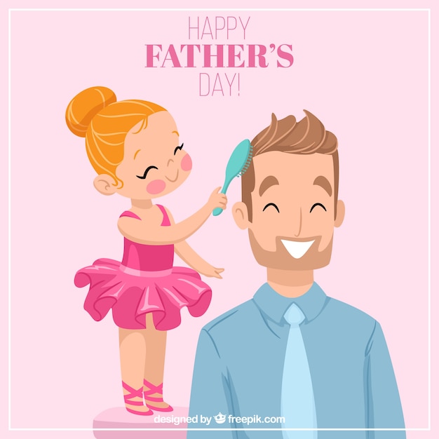 Vector background of lovely scene of girl combing her father