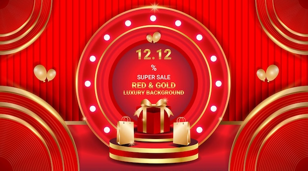 Vector background luxury sale red and gold abstract podium flyer banner social media template 2