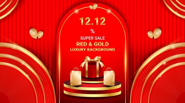 Background luxury sale red and gold abstract podium flyer banner social media template 2