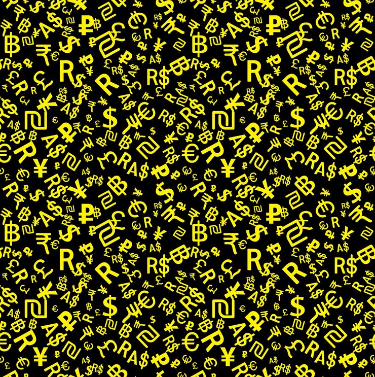 Vector background of the major world currencies on black vector