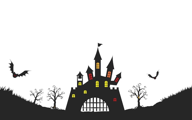 Background material silhouette of old castle for halloweenxAVector illustration