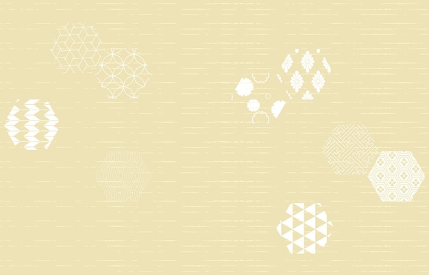 Справочный материал Векторная иллюстрация традиционных японских узоров, расположенных в восьмиугольнике со светлыми цветами