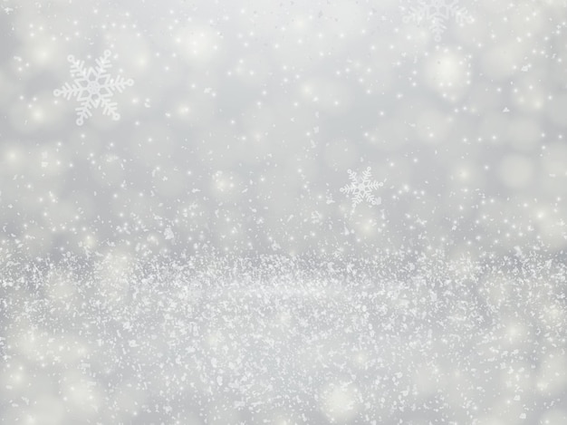 Vector background for a merry christmas and new year greeting card with a pine tree copy space against a lovely night sky with snow and snowflakes.