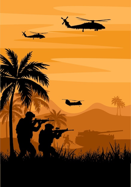 Vector background military army silhouette