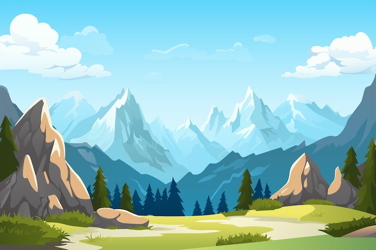 Vector background mountains engaging cartoonstyle illustration showcasing a scenic mountain landscape