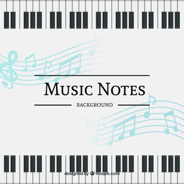 Sfondo di note musicali e tastiera di pianoforte