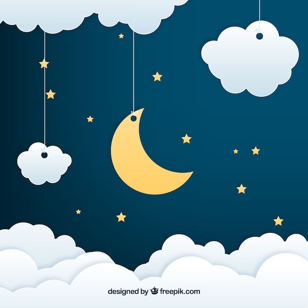 Vettore sfondo di un cielo notturno in stile carta