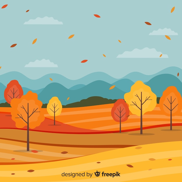 ベクトル 平らな秋の風景の背景