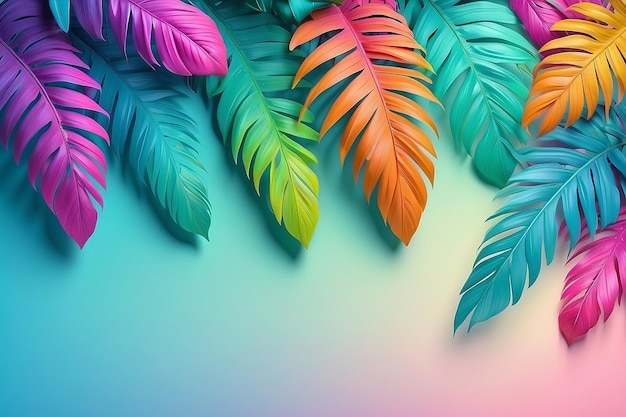 Vector background palm leaves branches of gradient color summer banner