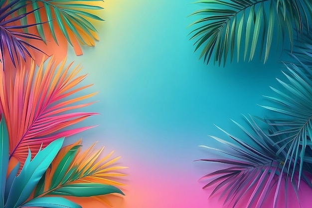 Вектор Фон пальмовые листья ветви градиентного цвета летний флаг