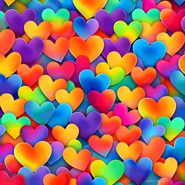 Background in patterns of colorful hearts