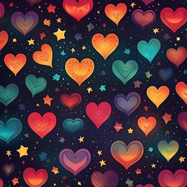 Background in patterns of colorful hearts