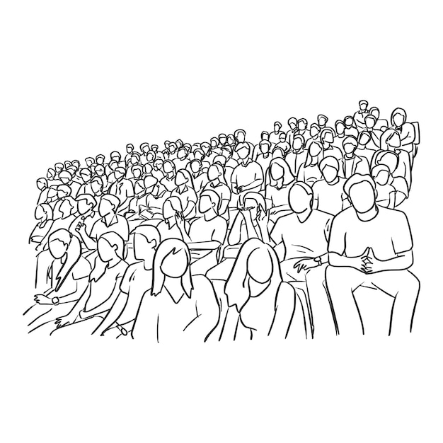 background of people sitting on stadium to cheer their soccer team vector illustration sketch doodle hand drawn with black lines isolated on white background