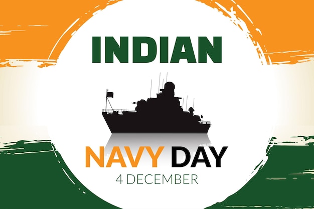 Vector background or poster for indian navy day with warship silhouette